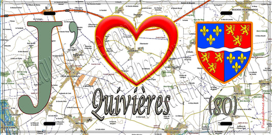 Plaque métal décorative 20 cm x 30 cm J' ❤️ Quivières, Somme (80)