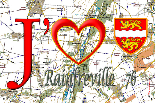 Plaque métal décorative 20 cm x 30 cm  J' ❤️ Rainfreville, Seine Maritime (76)