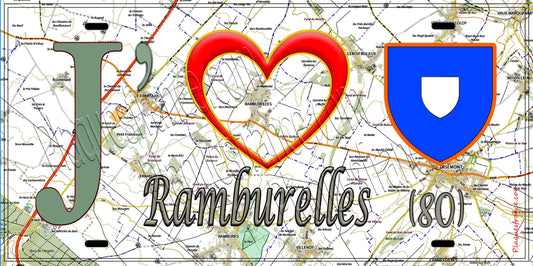 Plaque métal décorative 15X30 J' ❤️ Ramburelles, Somme (80) geo