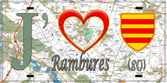 Plaque métal décorative 15X30 J' ❤️ Rambures, Somme (80) geo