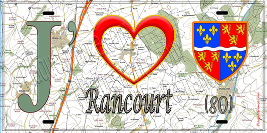 Plaque métal décorative 15X30 J' ❤️ Rancourt, Somme (80)