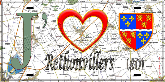 Plaque métal décorative 20 cm x 30 cm J' ❤️ Rethonvillers, Somme (80)