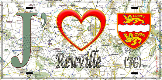Plaque métal décorative 15X30 J' ❤️ Reuville , Seine Maritime (76)