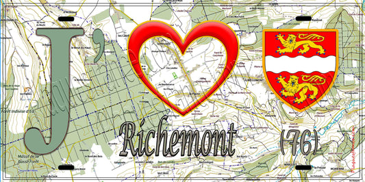 Plaque métal décorative 15X30 J' ❤️ Richemont, Seine Maritime (76)
