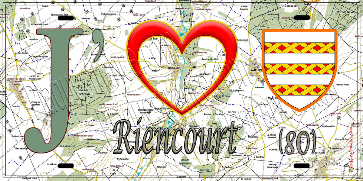 Plaque métal décorative 15X30 J' ❤️ Riencourt, Somme (80) géo