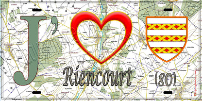 Plaque métal décorative 15X30 J' ❤️ Riencourt, Somme (80) géo