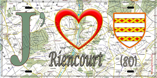Plaque métal décorative 15X30 J' ❤️ Riencourt, Somme (80) géo