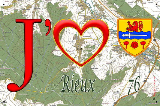 Plaque métal décorative 20 cm x 30 cm J' ❤️ Rieux, Seine Maritime (76)