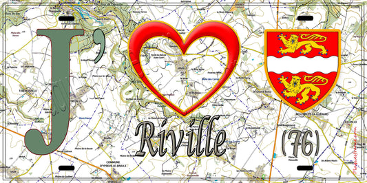 Plaque métal décorative 15X30 J' ❤️Riville, Seine Maritime (76) géo