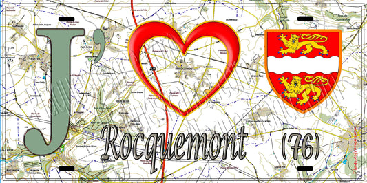 Plaque métal décorative 15X30 J' ❤️ Rocquemont, Seine Maritime (76)