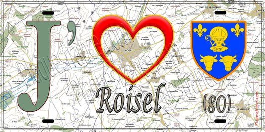 Plaque métal décorative 15X30 J' ❤️ Roisel, Somme (80)