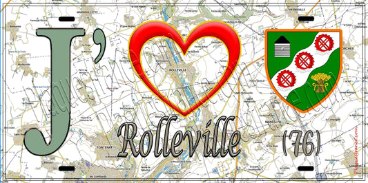Plaque métal décorative 15X30 J' ❤️ Rolleville, Seine Maritime (76) géo