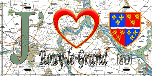 Plaque métal décorative 20 cm x 30 cm J' ❤️ Rouy-le-Grand, Somme (80)