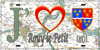 Plaque métal décorative 20 cm x 30 cm J' ❤️ Rouy-le-Petit, Somme (80)
