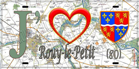 Plaque métal décorative 20 cm x 30 cm J' ❤️ Rouy-le-Petit, Somme (80)