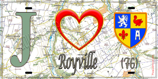 Plaque métal décorative 15x30 J' ❤️ Royville, Seine Maritime (76) géo