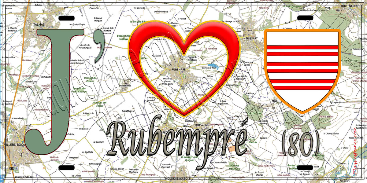 Plaque métal décorative 15X30 J' ❤️ Rubempré, Somme (80)