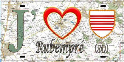Plaque métal décorative 15X30 J' ❤️ Rubempré, Somme (80)