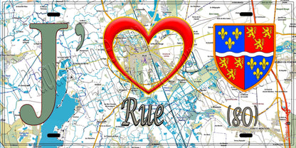 Plaque métal décorative 15X30 J' ❤️ il love Rue, Somme (80)