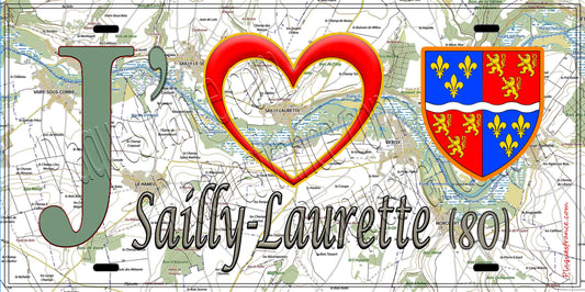 Plaque métal décorative 15X30 J' ❤️ Sailly-Laurette, Somme (80)