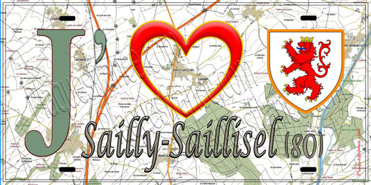 Plaque métal décorative 15X30 J' ❤️ Sailly-Saillisel, Somme (80)