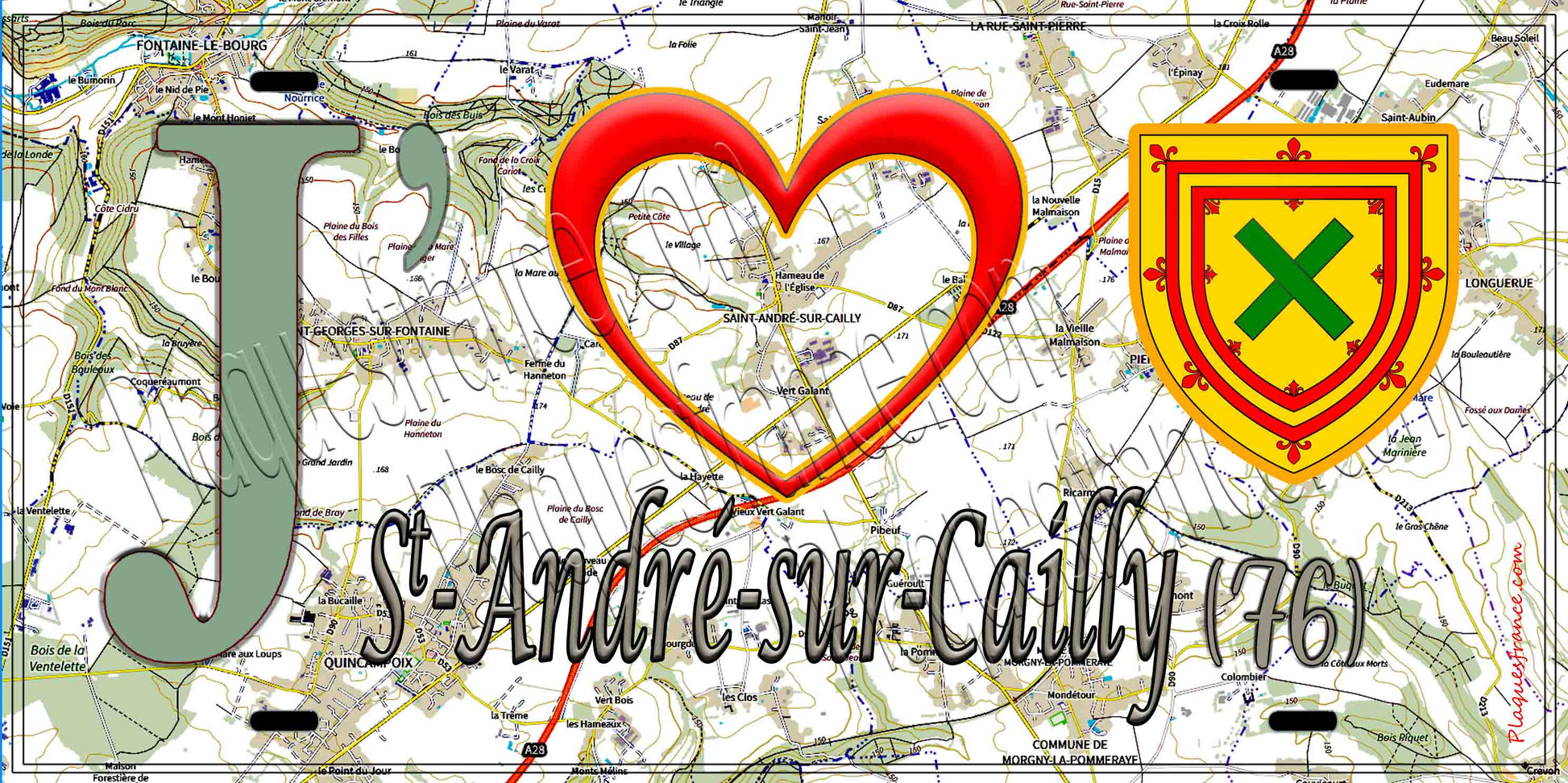 Plaque métal décorative 15X30 J' ❤️ Saint-André-sur-Cailly, Seine Maritime (76) géo
