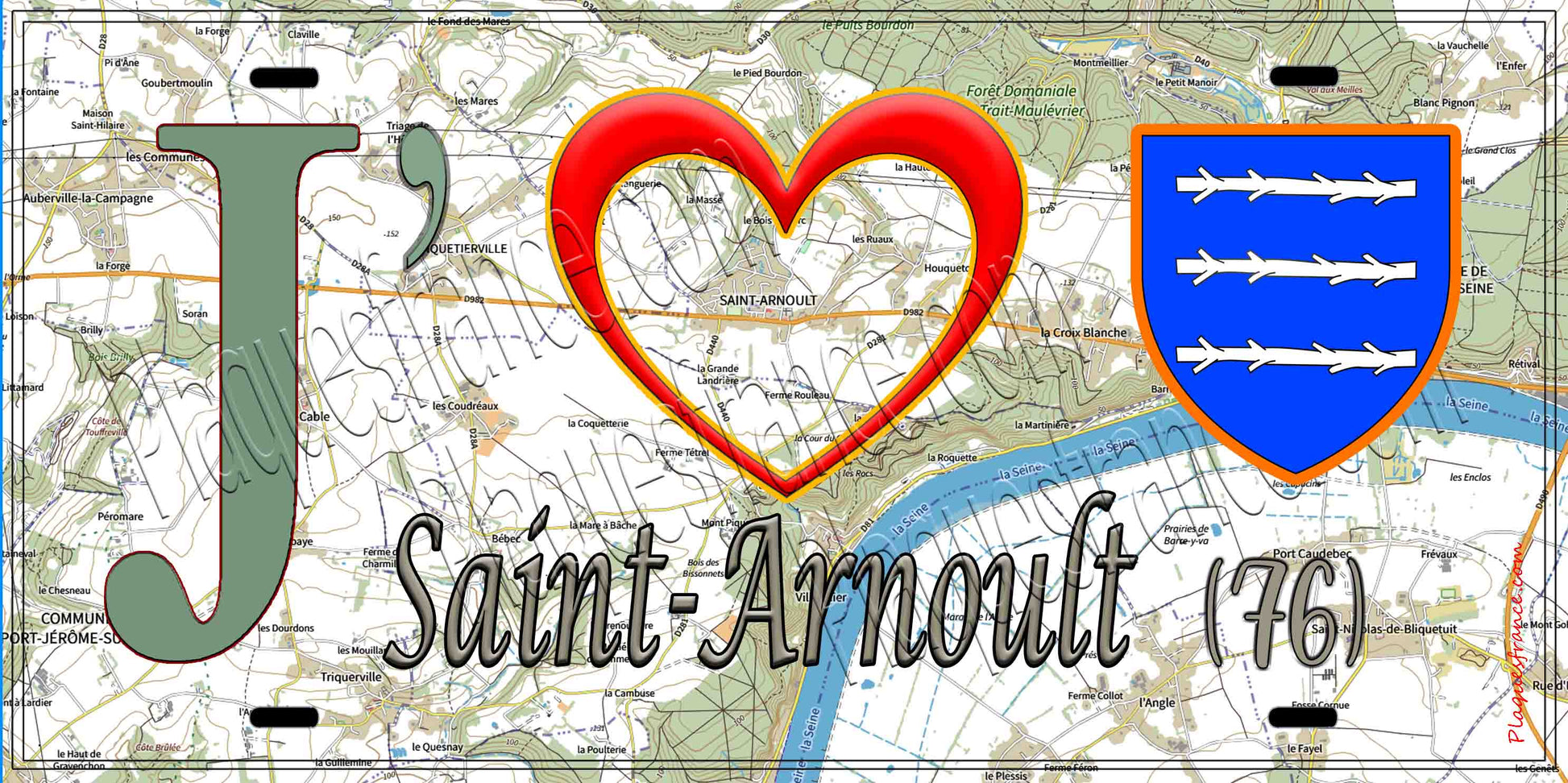 Plaque métal décorative 15X30 J' ❤️ Saint-Arnoult, Seine Maritime (76) géo
