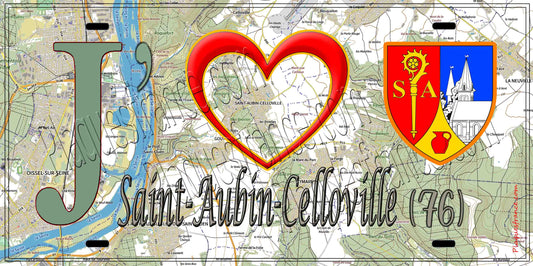 Plaque métal décorative 15X30 J' ❤️ Saint-Aubin-Celloville, Seine Maritime (76) geo