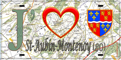 Plaque métal décorative 15X30 J' ❤️ Saint-Aubin-Montenoy, Somme (80) géo