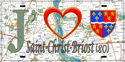 Plaque métal décorative 20 cm x 30 cm J' ❤️ Saint-Christ-Briost, Somme (80)