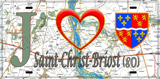 Plaque métal décorative 20 cm x 30 cm J' ❤️ Saint-Christ-Briost, Somme (80)