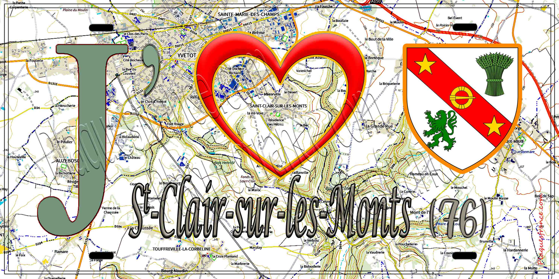 Plaque métal décorative 15X30 J' ❤️ Saint-Clair-sur-les-Monts , Seine Maritime (76) geo