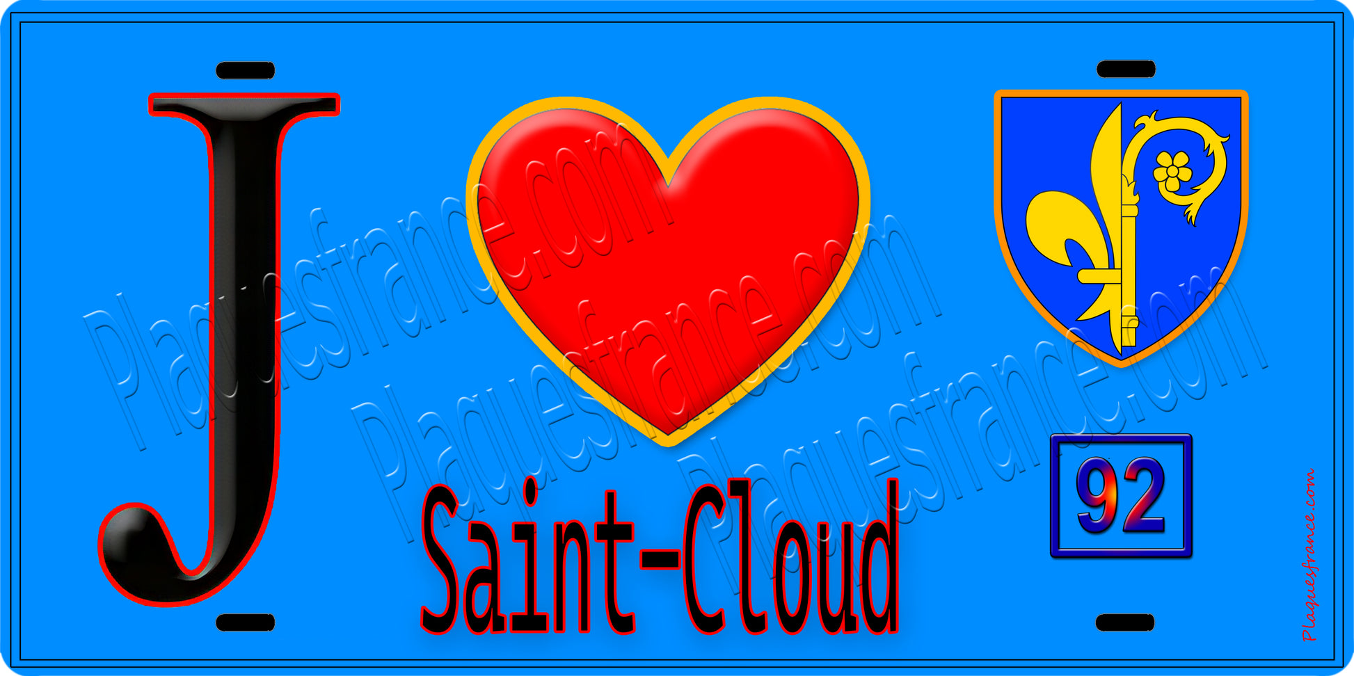 Plaque métal décorative  J' ❤️ Saint-Cloud, Hauts de Seine (92) fond bleu