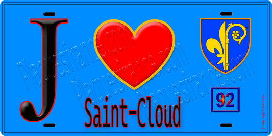 Plaque métal décorative  J' ❤️ Saint-Cloud, Hauts de Seine (92) fond bleu