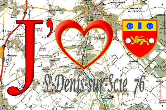 Plaque métal décorative 20 cm x 30 cm J' ❤️ Saint-Denis-sur-Scie, Seine Maritime (76)