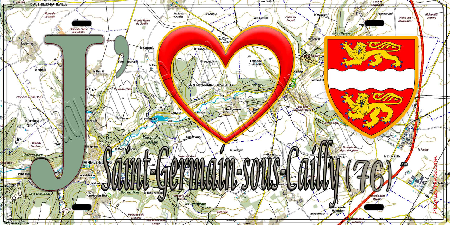 Plaque métal décorative 15X30 J' ❤️ Saint-Germain-sous-Cailly, Seine Maritime (76) géo