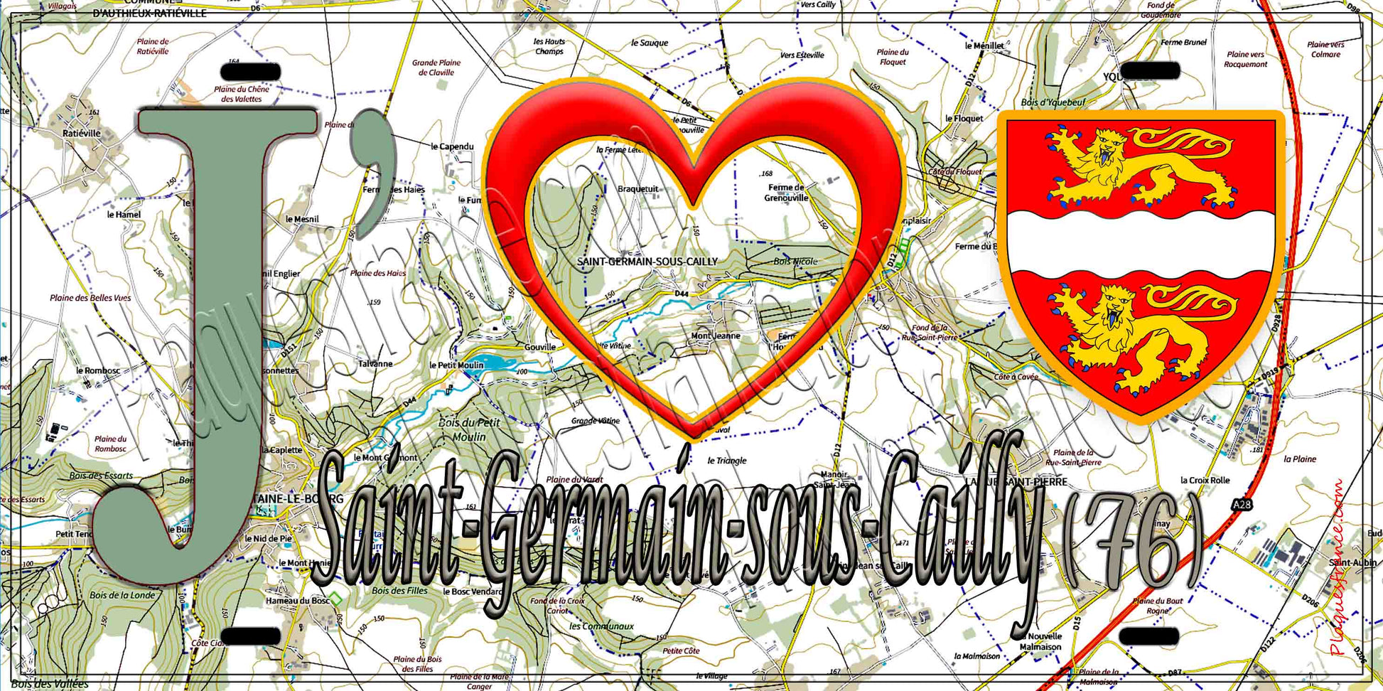 Plaque métal décorative 15X30 J' ❤️ Saint-Germain-sous-Cailly, Seine Maritime (76) géo