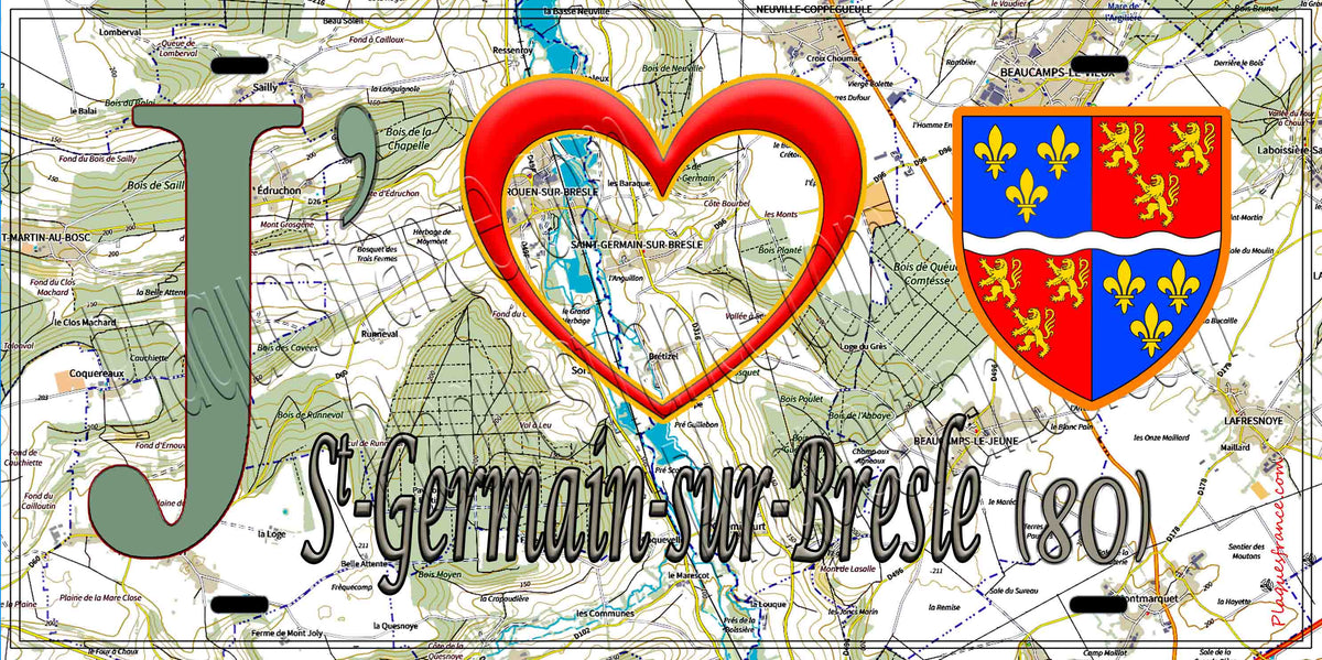 Plaque métal décorative 15X30 J' ❤️ Saint-Léger-sur-Bresle, Somme (80) geo