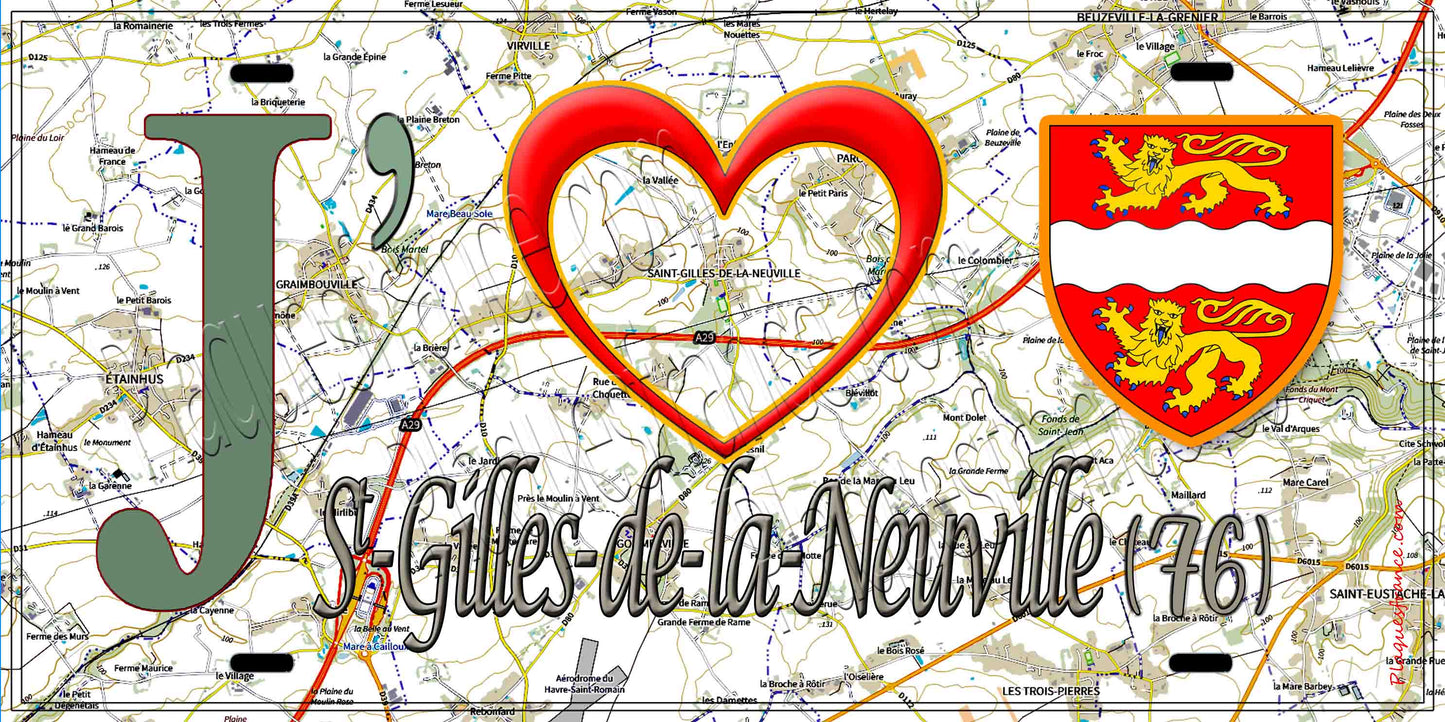 Plaque métal décorative 15X30 J' ❤️ Saint-Gilles-de-la-Neuville, Seine Maritime (76) geo