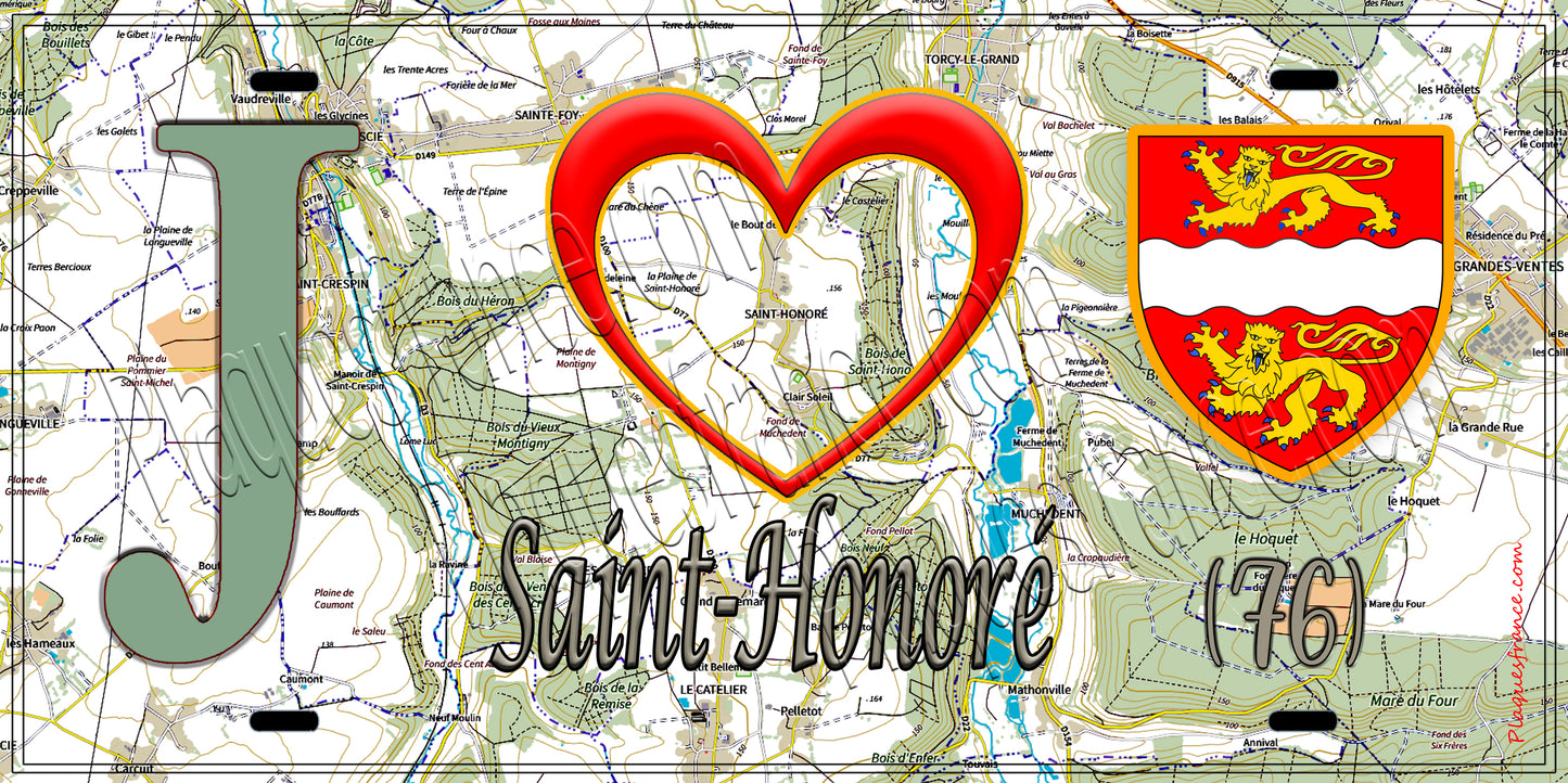 Plaque métal décorative 15x30 J' ❤️ Saint-Honoré, Seine Maritime (76) géo