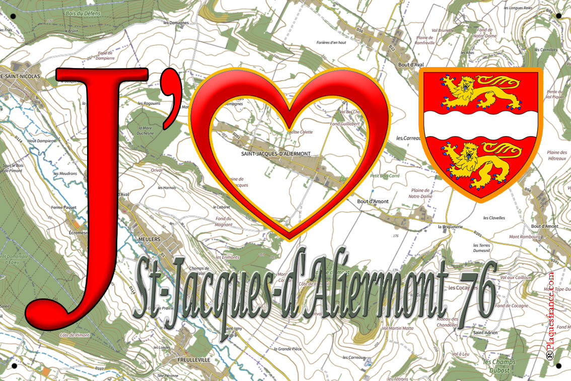 Plaque métal décorative 20x30 J' ❤️ Saint-Jacques-d'Aliermont, Seine Maritime (76)
