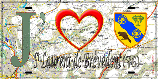 Plaque métal décorative 15X30 J' ❤️ Saint-Laurent-de-Brèvedent, Seine Maritime (76) geo
