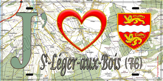 Plaque métal décorative 15X30 J' ❤️ Saint-Léger-aux-Bois, Seine Maritime (76) geo