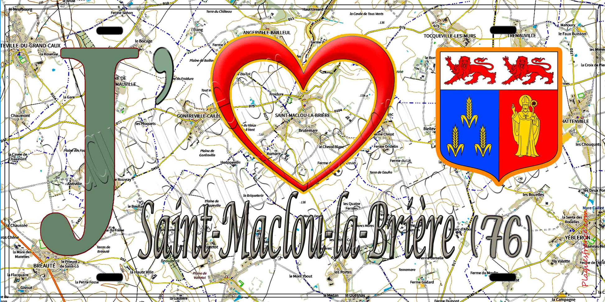 Plaque métal décorative 15X30 J' ❤️ Saint-Maclou-la-Brière, Seine Maritime (76) géo