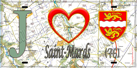 Plaque métal décorative 15x30 J' ❤️ Saint-Mards, Seine Maritime (76) géo