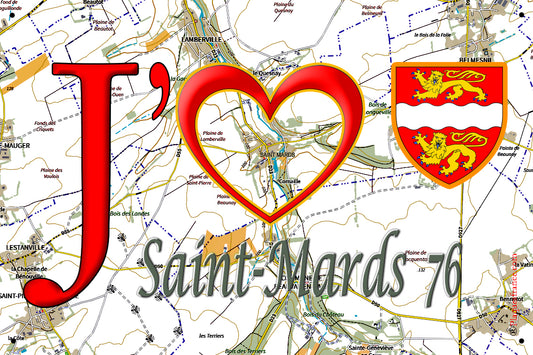 Plaque métal décorative 20 cm x 30 cm J' ❤️ Saint-Mards, Seine Maritime (76)