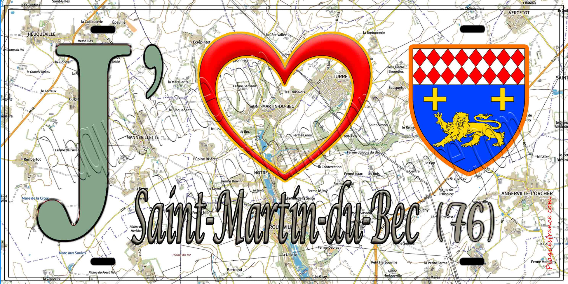 Plaque métal décorative 15X30 J' ❤️ Saint-Martin-du-Bec, Seine Maritime (76) geo