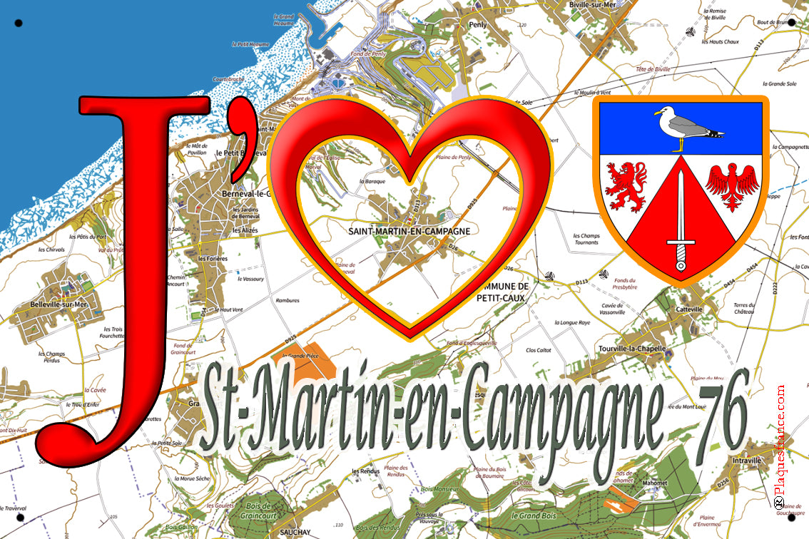 Plaque métal décorative 20 cm x 30 cm J' ❤️ Saint-Martin-en-Campagne, Seine Maritime (76)