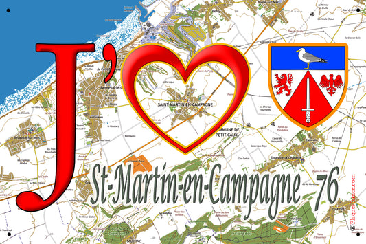 Plaque métal décorative 20 cm x 30 cm J' ❤️ Saint-Martin-en-Campagne, Seine Maritime (76)