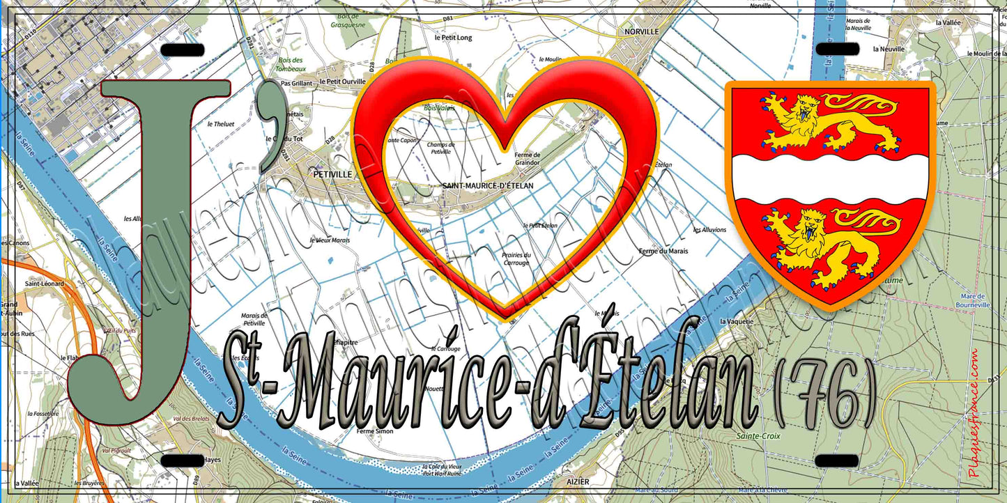 Plaque métal décorative 15X30 J' ❤️ Saint-Maurice-d'Ételan, Seine Maritime (76) geo